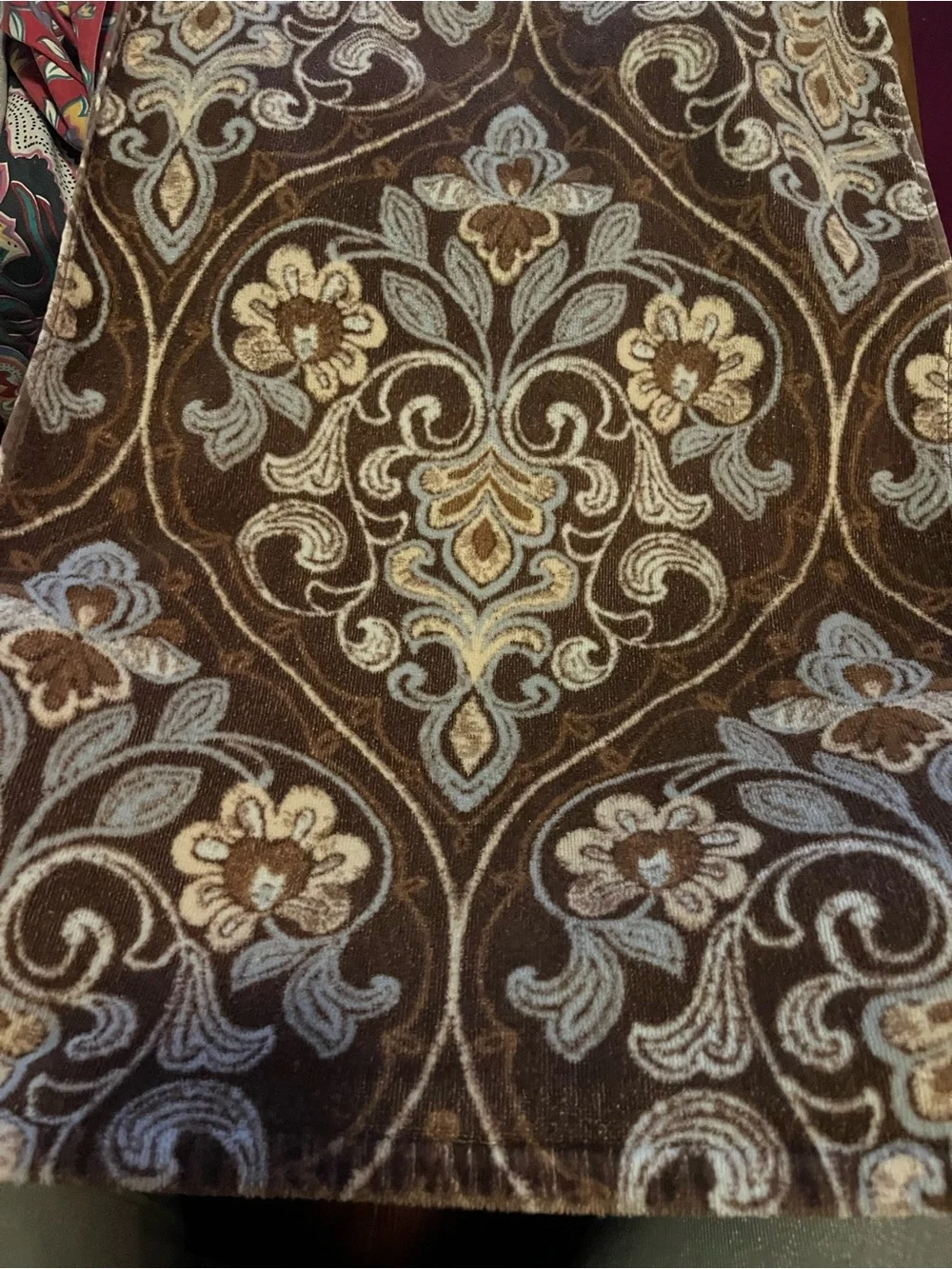 Brown and Light Blue Floral Plush Hand Towel